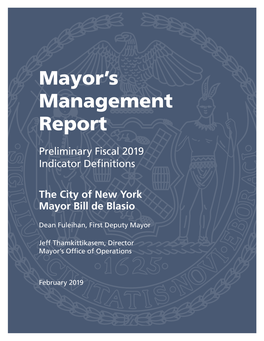 Preliminary Mayor's Management Report Fiscal 2019