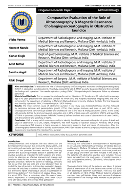 Comparative Evaluation of the Role of Ultrasonography & Magnetic Resonance Cholangiopancreatography in Obstructive Jaundice