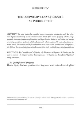 The Comparative Law of Dignity: an Introduction