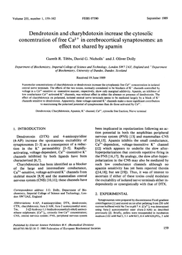 Dendrotoxin and Charybdotoxin Increase the Cytosolic Concentration of Free Ca2÷ in Cerebrocortical Synaptosomes: an Effect Not Shared by Apamin