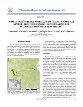 A Multidisciplinary Approach to the Attawapiskat Kimberlite Field, Canada: Accelerating the Discovery to Production Pipeline