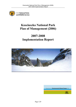 Kosciuszko National Park Plan of Management (2006) 2007-2008 Implementation Report