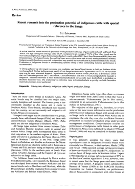 Recent Research Into the Production Potential of Indigenous Cattle with Special Reference to the Sanga