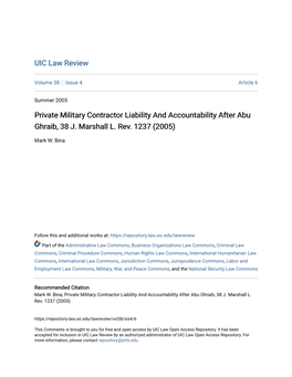 Private Military Contractor Liability and Accountability After Abu Ghraib, 38 J