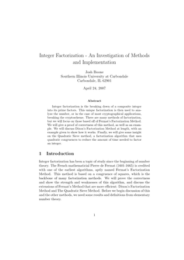 Integer Factorization - an Investigation of Methods and Implementation