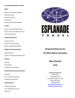 Proposed Itinerary for TIC Wine Dinner Donation New Zealand