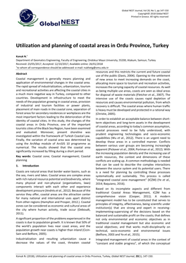 Utilization and Planning of Coastal Areas in Ordu Province, Turkey