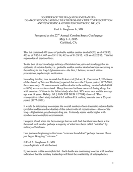 SOLDIERS of the IRAQ/AFGHANISTAN ERA DEAD of SUDDEN CARDIAC DEATH PROBABLY DUE to PRESCRIPTION ANTIPSYCHOTIC & OTHER PSYCHOTROPIC DRUGS by Fred A