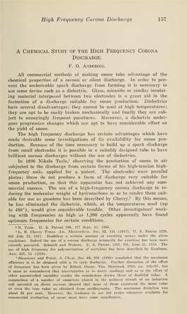 A Chemical Study of the High Frequency Corona Discharge
