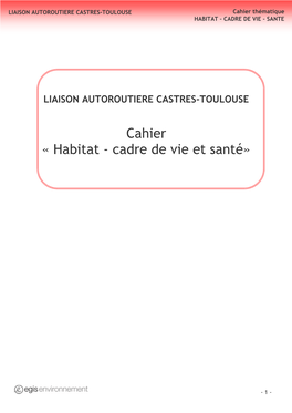 Cahier « Habitat - Cadre De Vie Et Santé»