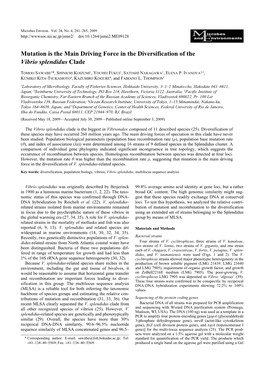 Mutation Is the Main Driving Force in the Diversification of the Vibrio Splendidus Clade