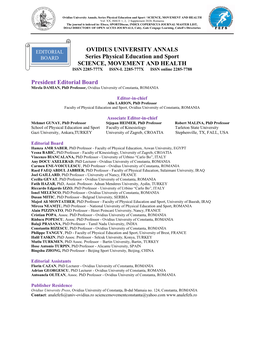 OVIDIUS UNIVERSITY ANNALS Series Physical Education And