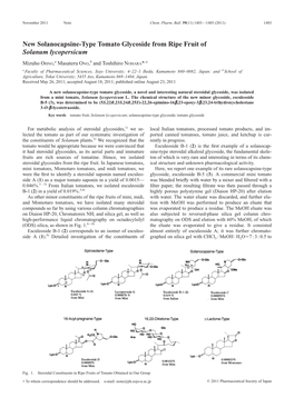 New Solanocapsine-Type Tomato Glycoside from Ripe Fruit of Solanum Lycopersicum