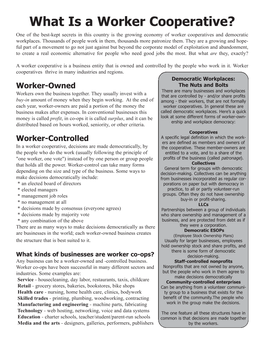 Worker-Owned the Nuts and Bolts There Are Many Businesses and Workplaces Workers Own the Business Together