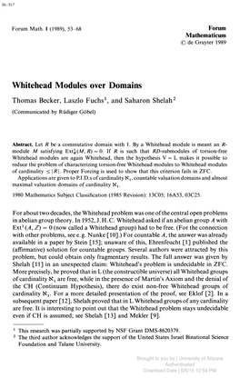 Whitehead Modules Over Domains Thomas Becker, Laszlo Fuchs1, and Saharon Shelah2 (Communicated by Rüdiger Göbel)