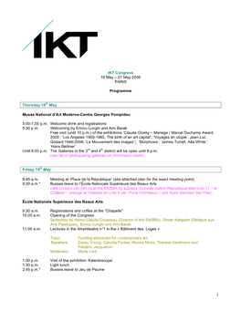 IKT Congress 18 May – 21 May 2006 PARIS Programme Thursday 18Th