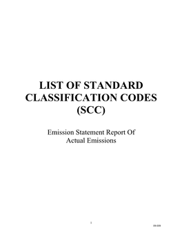 List of Standard Classification Codes (Scc)