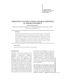 Variation in Population Characteristics in Siraha District