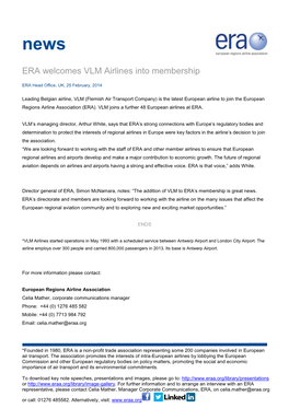 ERA Welcomes VLM Airlines Into Membership
