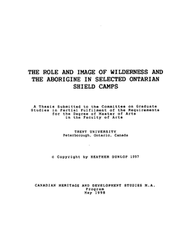 The Role and Image of Wilderness and the Aborigine in Selected Ontarian Shield Camps