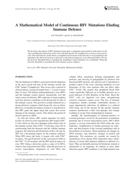A Mathematical Model of Continuous HIV Mutations Eluding Immune Defence