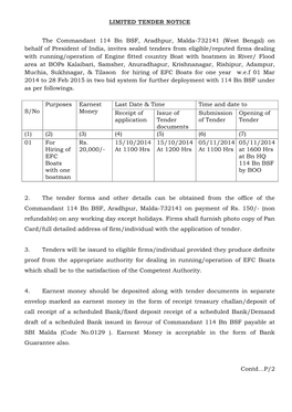 LIMITED TENDER NOTICE the Commandant 114 Bn BSF