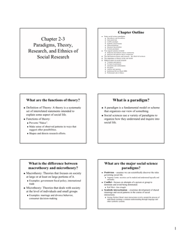 Chapter 2-3 Paradigms, Theory, Research, and Ethnics of Social