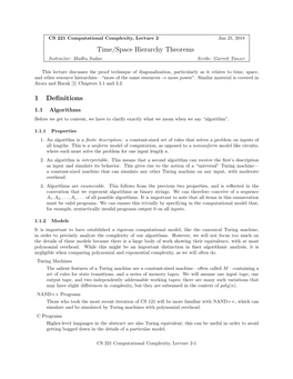 Time/Space Hierarchy Theorems 1 Definitions