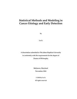 Statistical Methods and Modeling in Cancer Etiology and Early Detection
