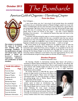 The Bombarde American Guild of Organists — Harrisburg Chapter from the Dean