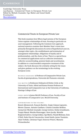 Commercial Trusts in European Private Law Edited by Michele Graziadei, Ugo Mattei and Lionel Smith Frontmatter More Information