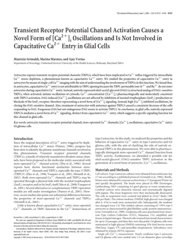 Transient Receptor Potential Channel Activation Causes a Ϩ Novel Form of [Ca2 ] Oscillations and Is Not Involved in Ϩ I Capacitative Ca2 Entry in Glial Cells