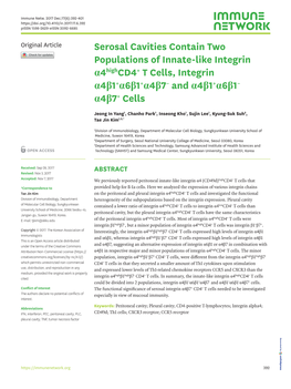 Serosal Cavities Contain Two Populations of Innate-Like Integrin Α4highcd4+ T Cells, Integrin Α4β1+Α6β1+Α4β7− and Α4β1+Α6β1− Α4β7+ Cells