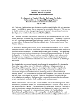 Testimony of Stephen B. Nix Director, Eurasia Programs International Republican Institute