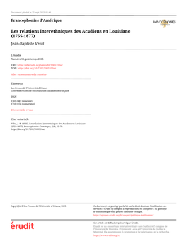 Les Relations Interethniques Des Acadiens En Louisiane (1755-1877) Jean-Baptiste Velut