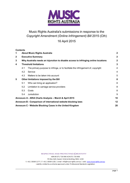 (Online Infringement) Bill 2015 (Cth) 16 April 2015