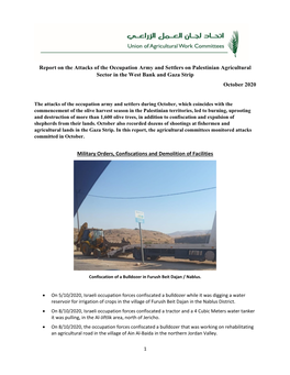 Report on the Attacks of the Occupation Army and Settlers on Palestinian Agricultural Sector in the West Bank and Gaza Strip October 2020