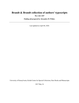 Brandt & Brandt Collection of Authors' Typescripts