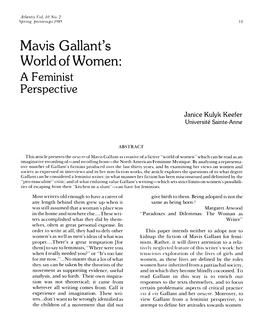 Mavis Gallant's World of Women: a Feminist Perspective