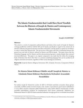 Parallels Between the Rhetoric of Joseph De Maistre and Contemporary Islamic Fundamentalist Movements