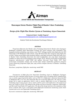 Rancangan Sistem Monitor Flight Plan Di Bandar Udara Temindung Samarinda Design of the Flight Plan Monitor System at Temindung A