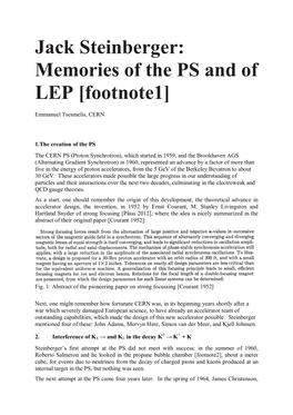 Jack Steinberger: Memories of the PS and Of