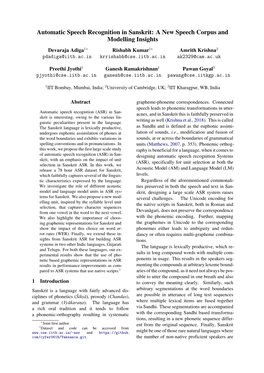 A New Speech Corpus and Modelling Insights Devaraja Adiga1∗ Rishabh Kumar1∗ Amrith Krishna2 Pdadiga@Iitb.Ac.In Krrishabh@Cse.Iitb.Ac.In Ak2329@Cam.Ac.Uk