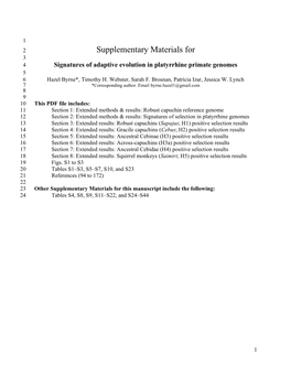 Signatures of Adaptive Evolution in Platyrrhine Primate Genomes 5 6 Hazel Byrne*, Timothy H