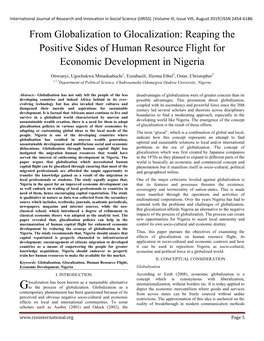 From Globalization to Glocalization: Reaping the Positive Sides of Human Resource Flight for Economic Development in Nigeria