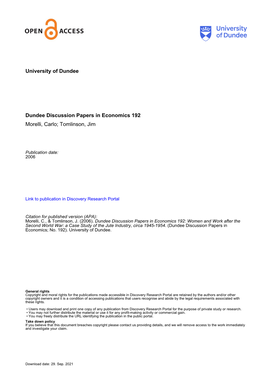 University of Dundee Dundee Discussion Papers in Economics