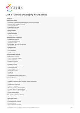 Unit 3 Tutorials: Developing Your Speech