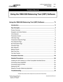 Using the VMA1200 Balancing Tool (VBT) Software