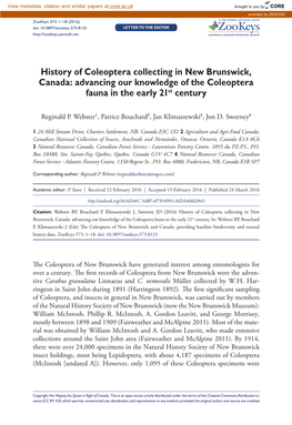History of Coleoptera Collecting in New Brunswick, Canada