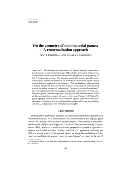 On the Geometry of Combinatorial Games: a Renormalization Approach